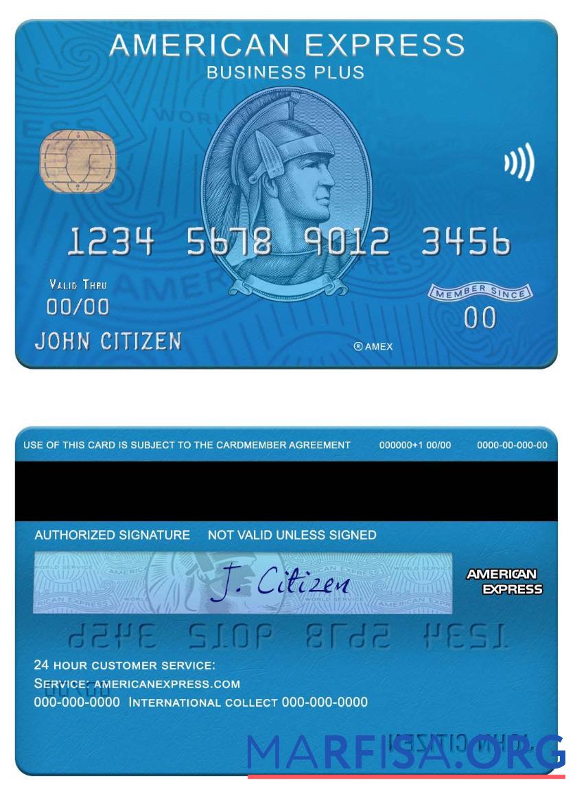 Realistic USA Citizens bank amex blue business plus card template